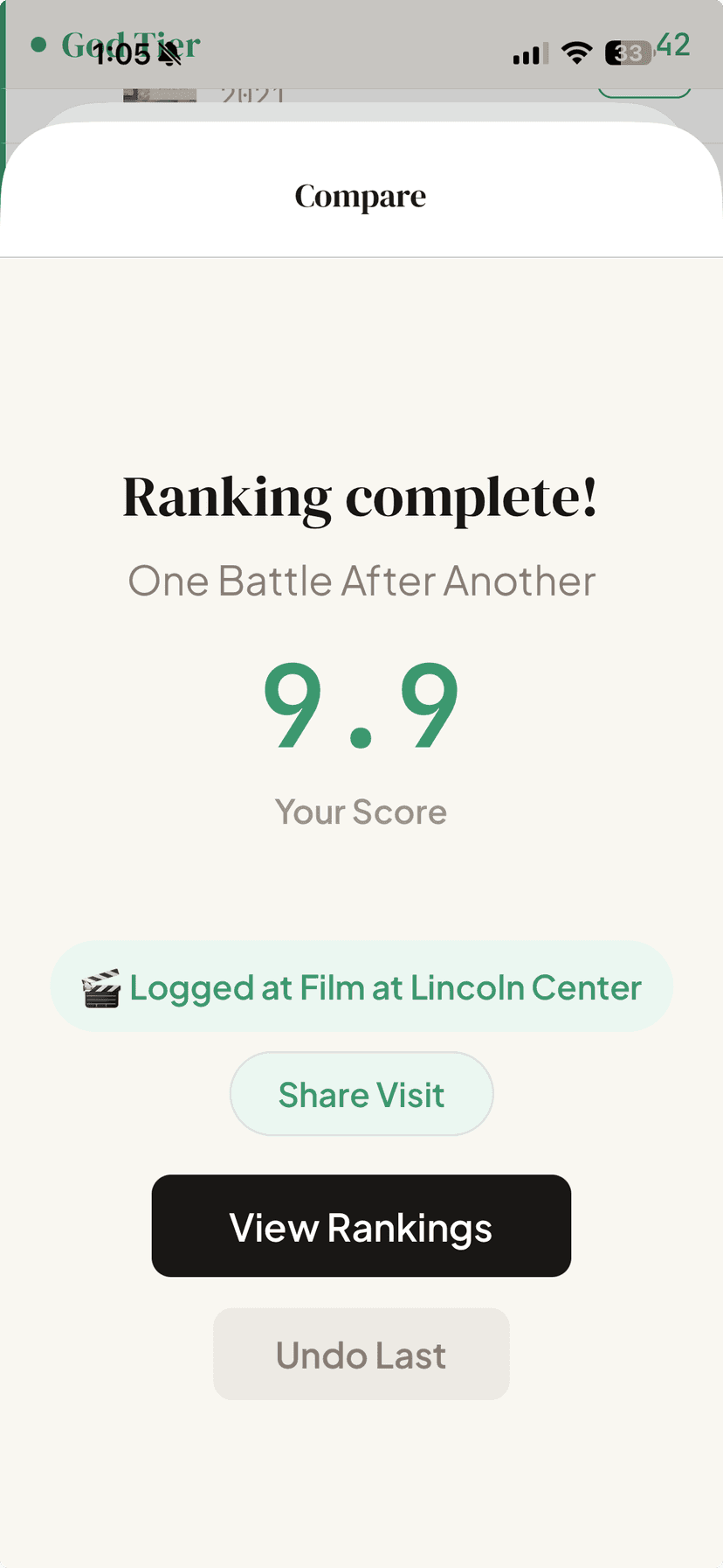 Completed ELO battle ranking result